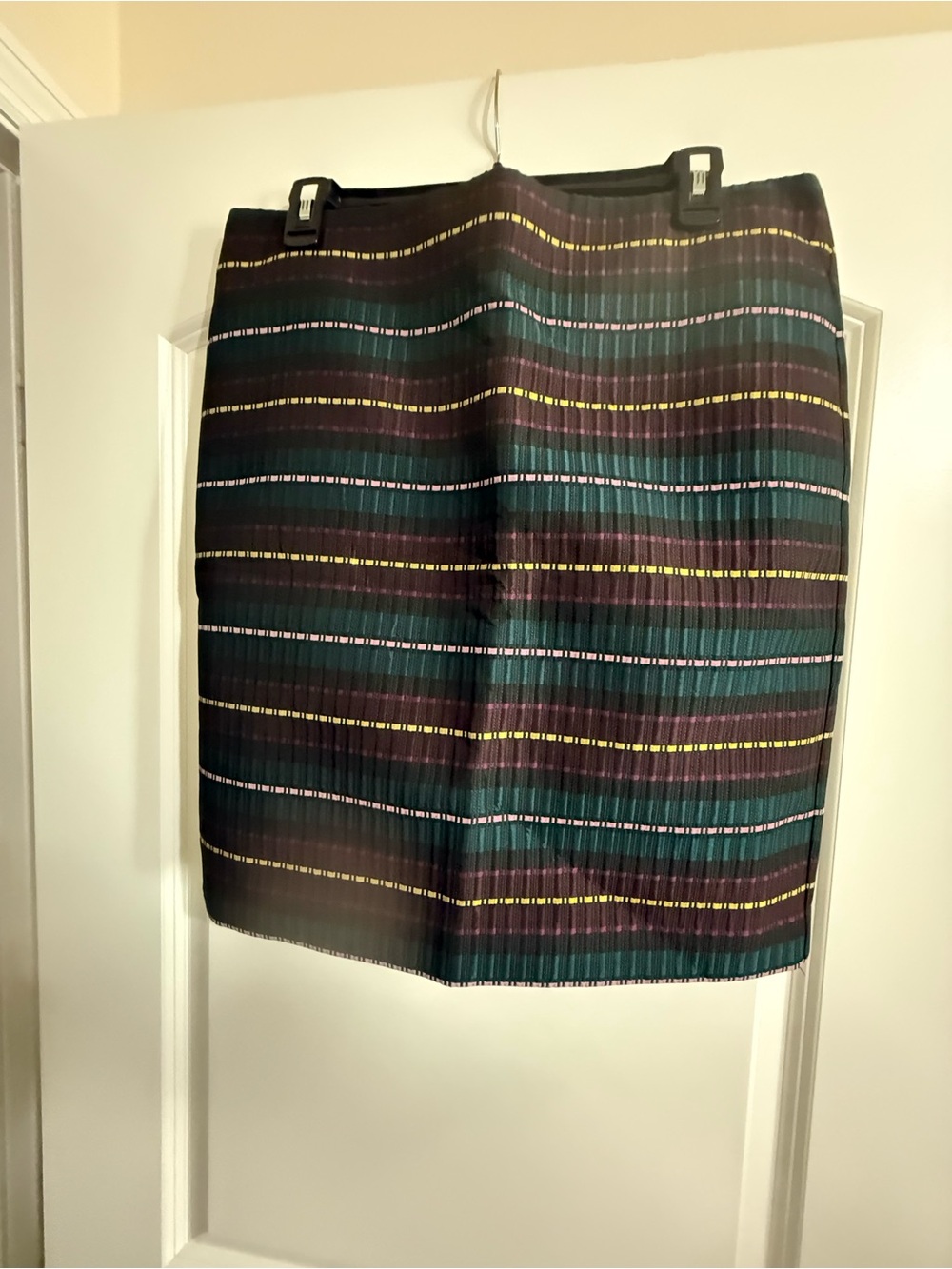 Ann Taylor Striped Pencil Skirt in Black, Teal, and Plum